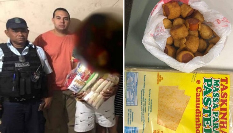 Após furtar salgados para alimentar família, homem ganha cesta básica de policiais